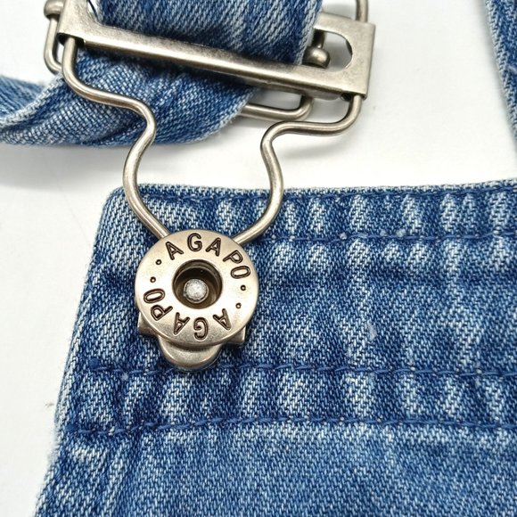 Agapo Embroidered Denim Overalls Small Metal Buttons Capri Pockets Distressed - Picture 6 of 12